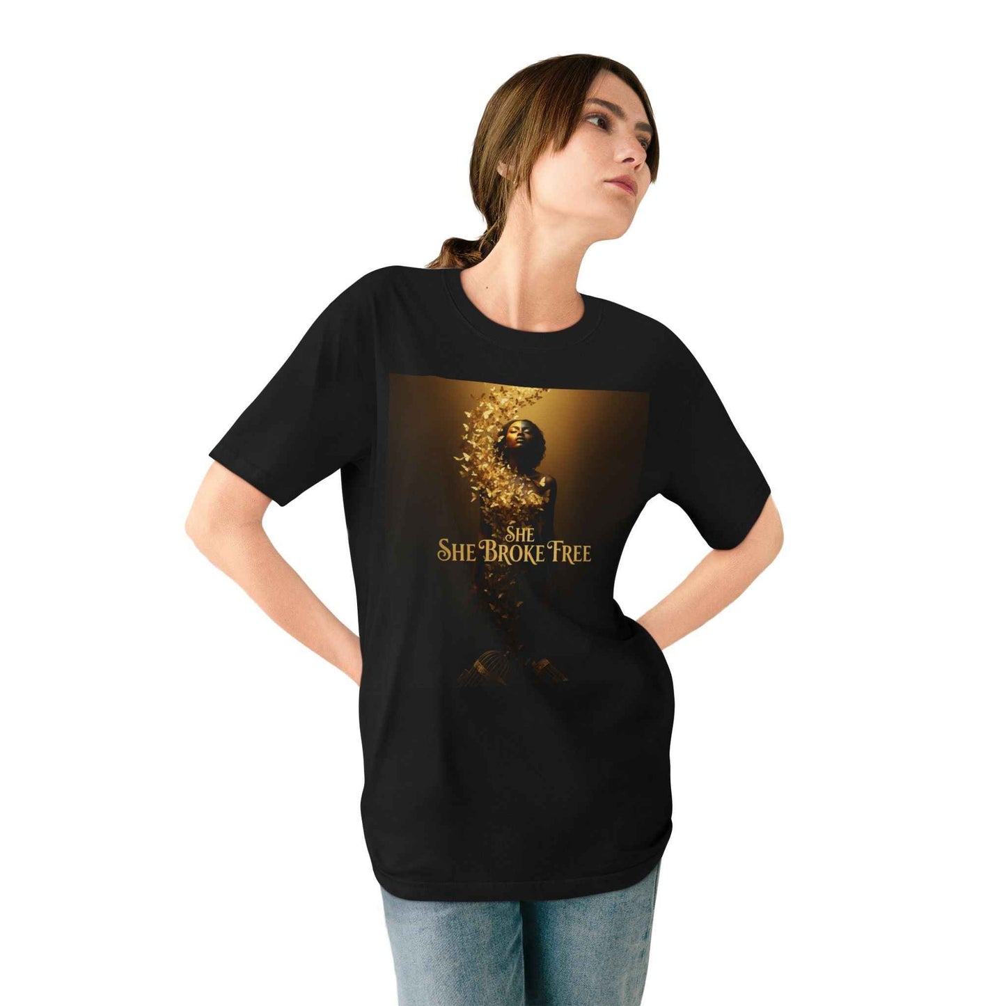 She Broke Free Graphic T‑Shirt — Empowerment Art Tee