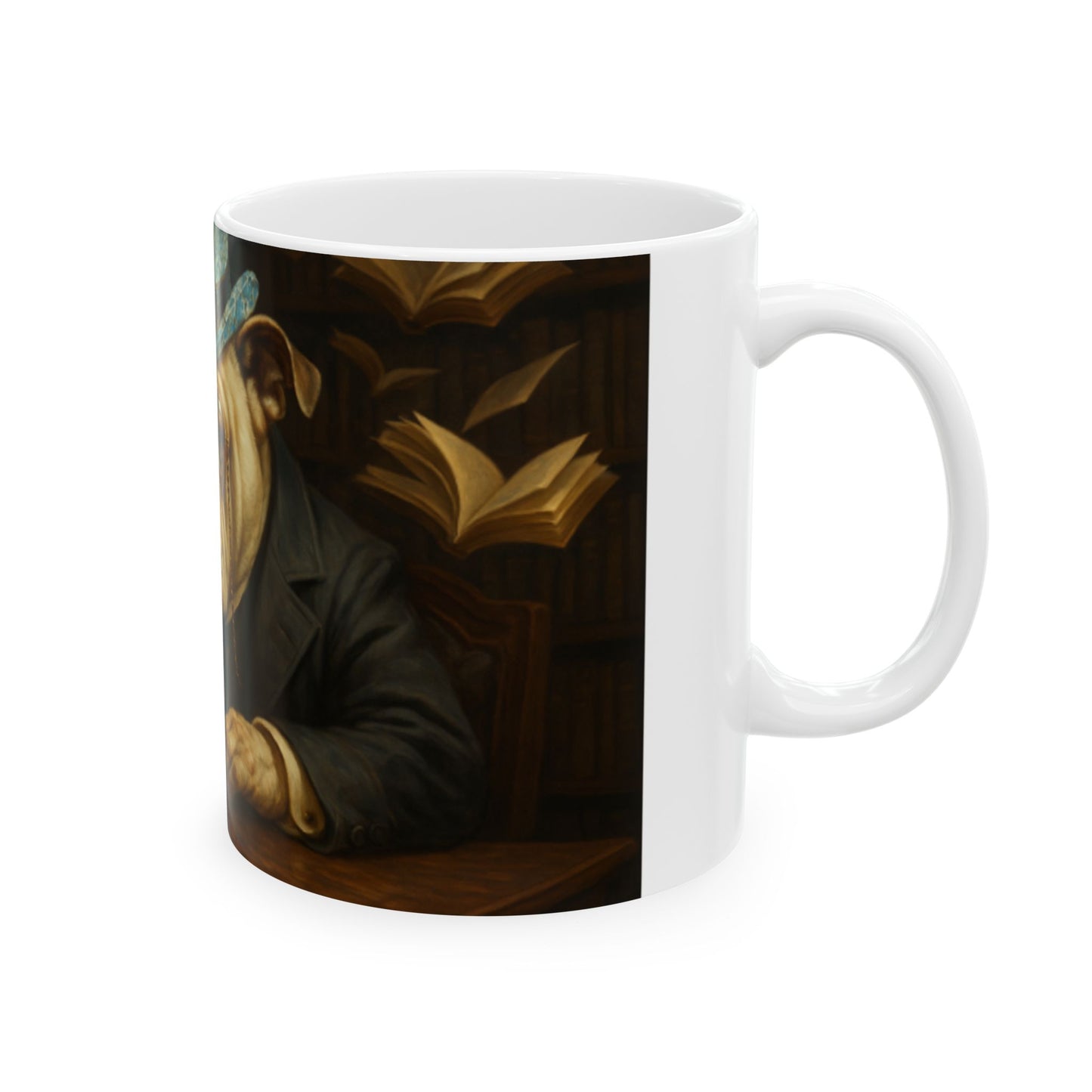 Dapper Bulldog Mug, Whimsical Dog Ceramic Coffee Cup for Pet Lovers, Unique Gift for Him or Her, Funny Birthday Present  Digital Art