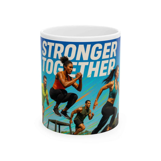 Stronger Together Motivational Ceramic Mug, Personalized Coffee Cup, Fitness Gifts, Workout Motivation, Team Spirit