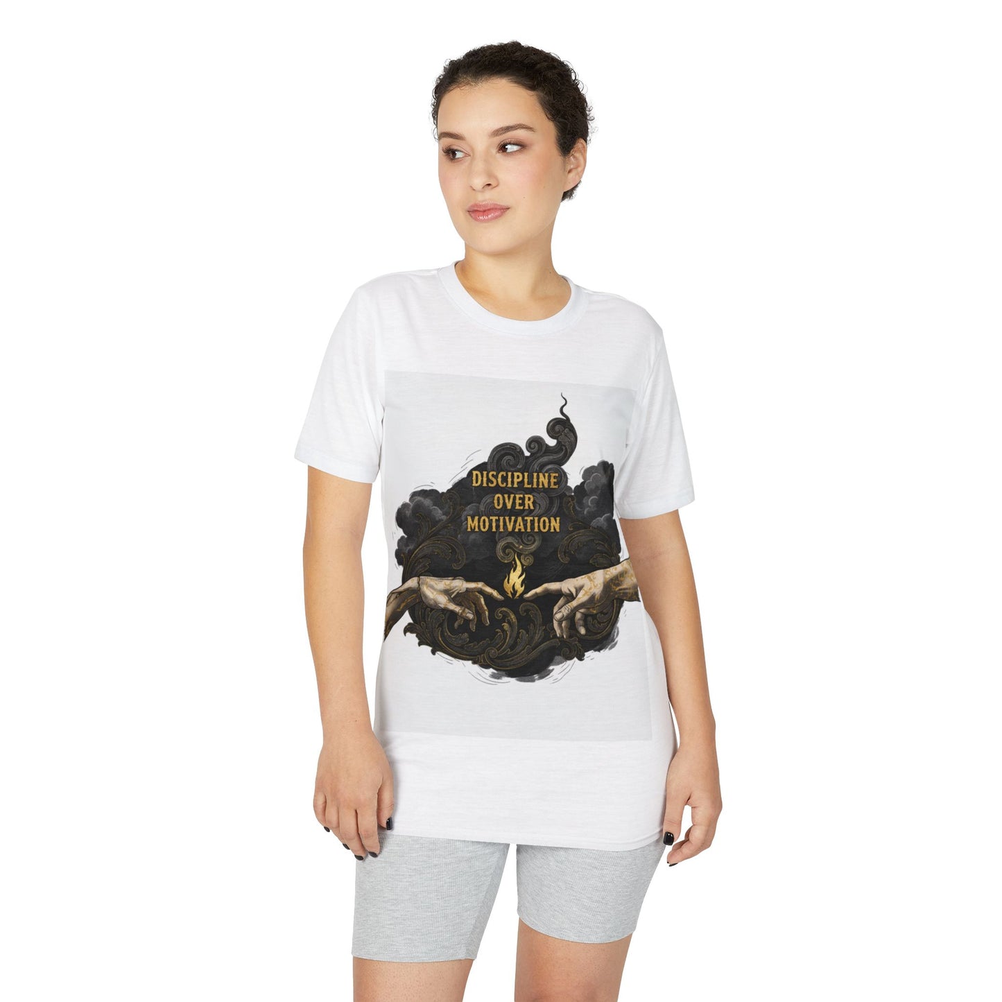Discipline Over Motivation T-Shirt — Motivational Gym Tee with Artistic Hands Design