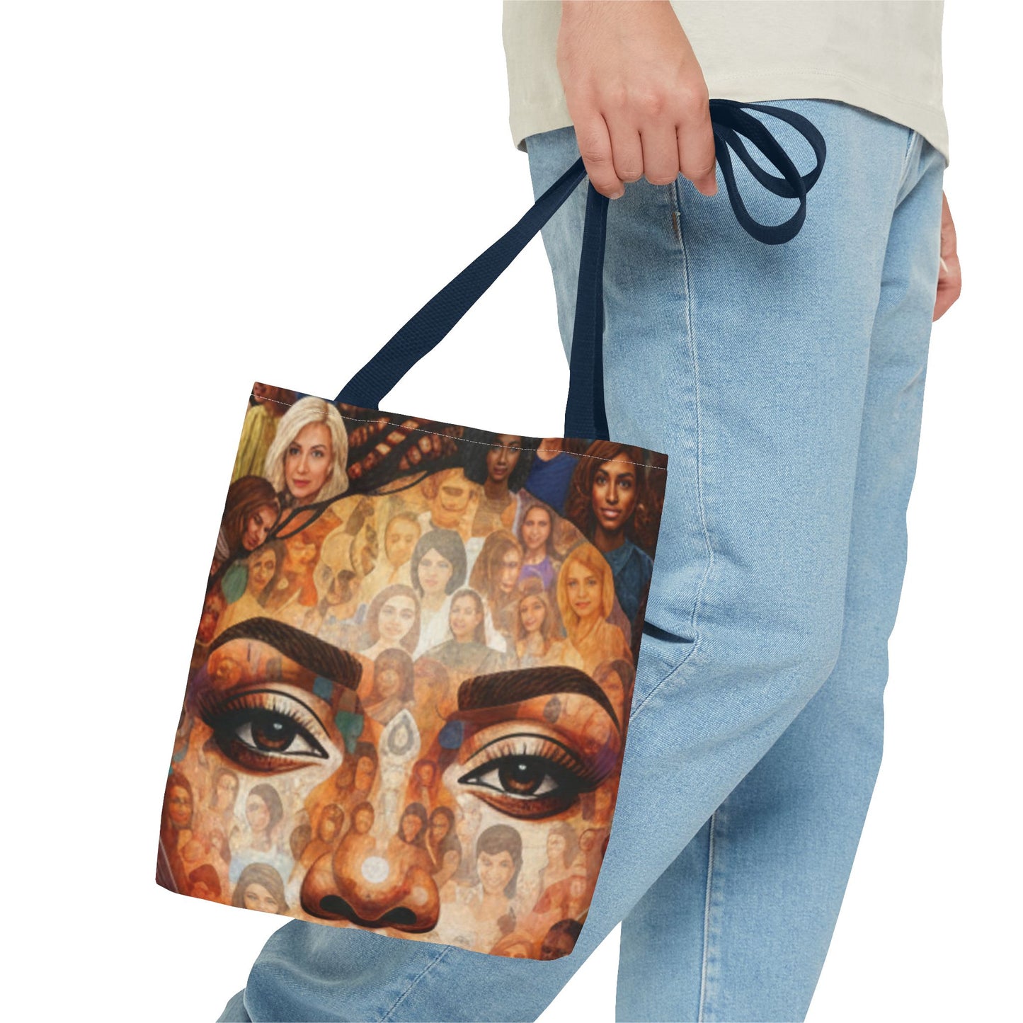 Portrait Mosaic Tote Bag — Bold Eye & Face Collage All-Over Print