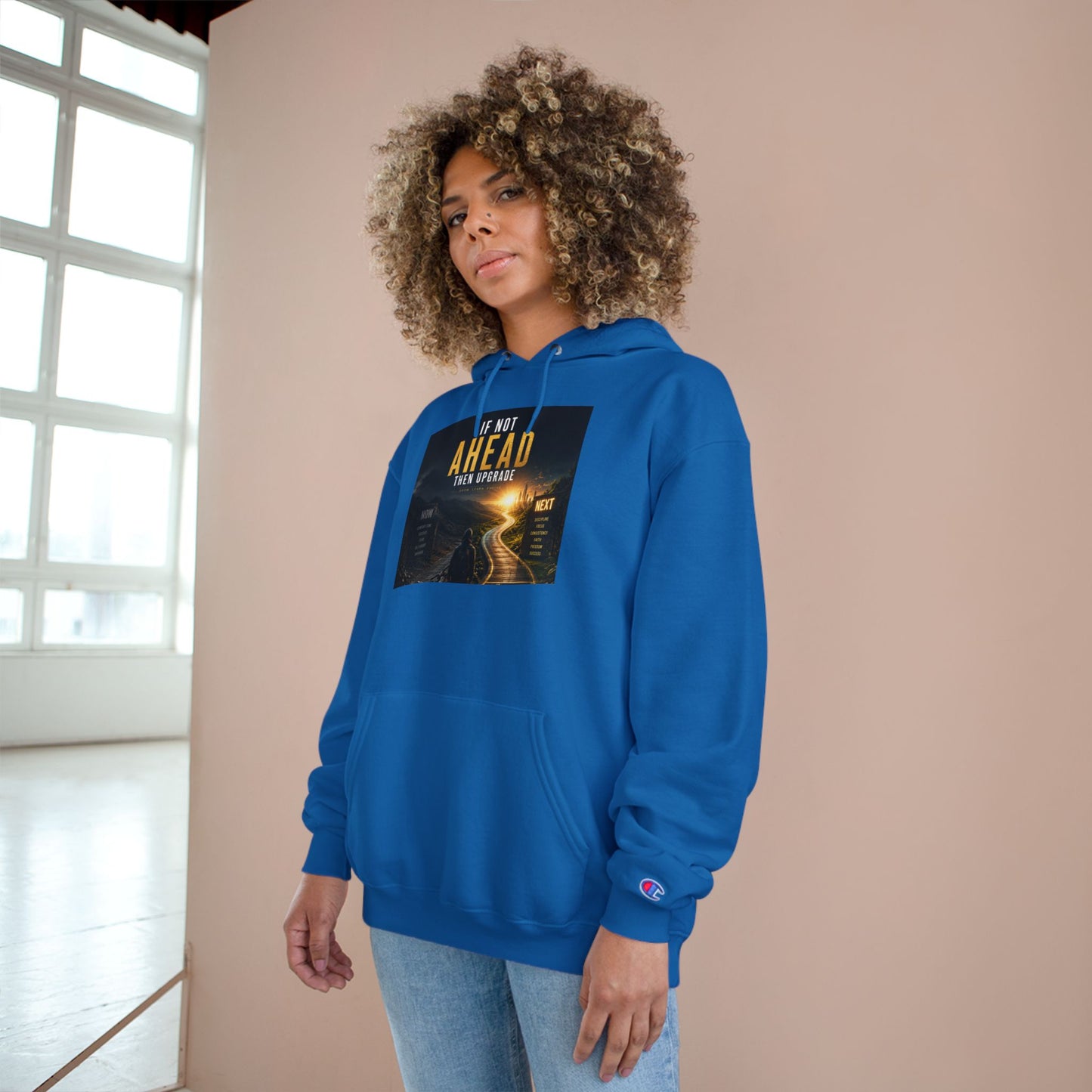 Motivational 'If Not Ahead, Take Aways' Champion Hoodie — Inspirational Road Trip Graphic Hoodie