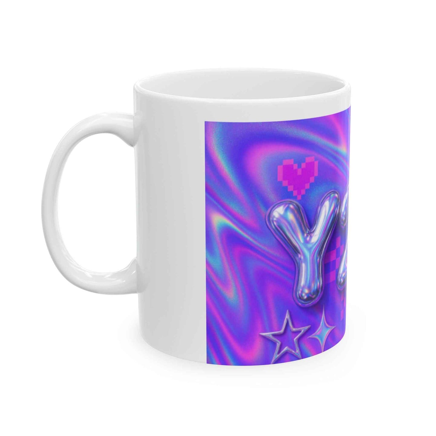 Y2K Aesthetic Ceramic Mug, Retro Coffee Cup, Trendy Drinkware, Nostalgic Gift, Purple Pastel Mug