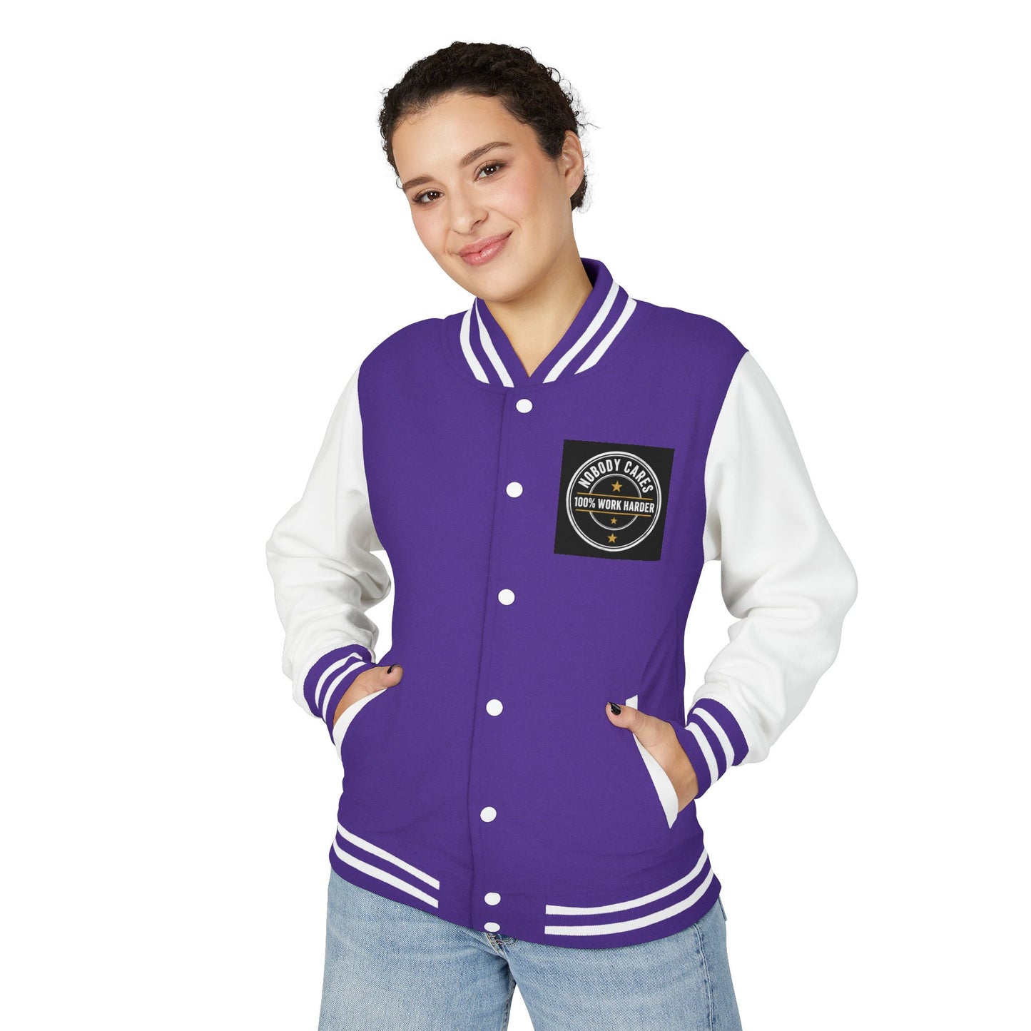 Letterman Jacket — "Nobody Cares, 100% Work Harder" Motivational Varsity Coat