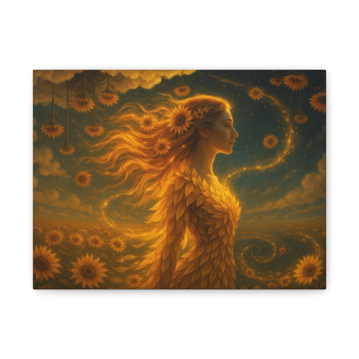 Stretched Canvas Wall Art, Sunflower Goddess Print, Home Décor, Inspirational Art, Gift for Nature Lovers, Bohemian Wall Hanging