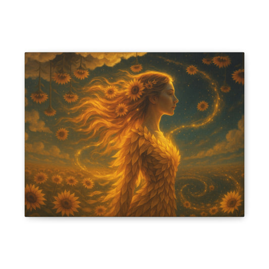 Stretched Canvas Wall Art, Sunflower Goddess Print, Home Décor, Inspirational Art, Gift for Nature Lovers, Bohemian Wall Hanging