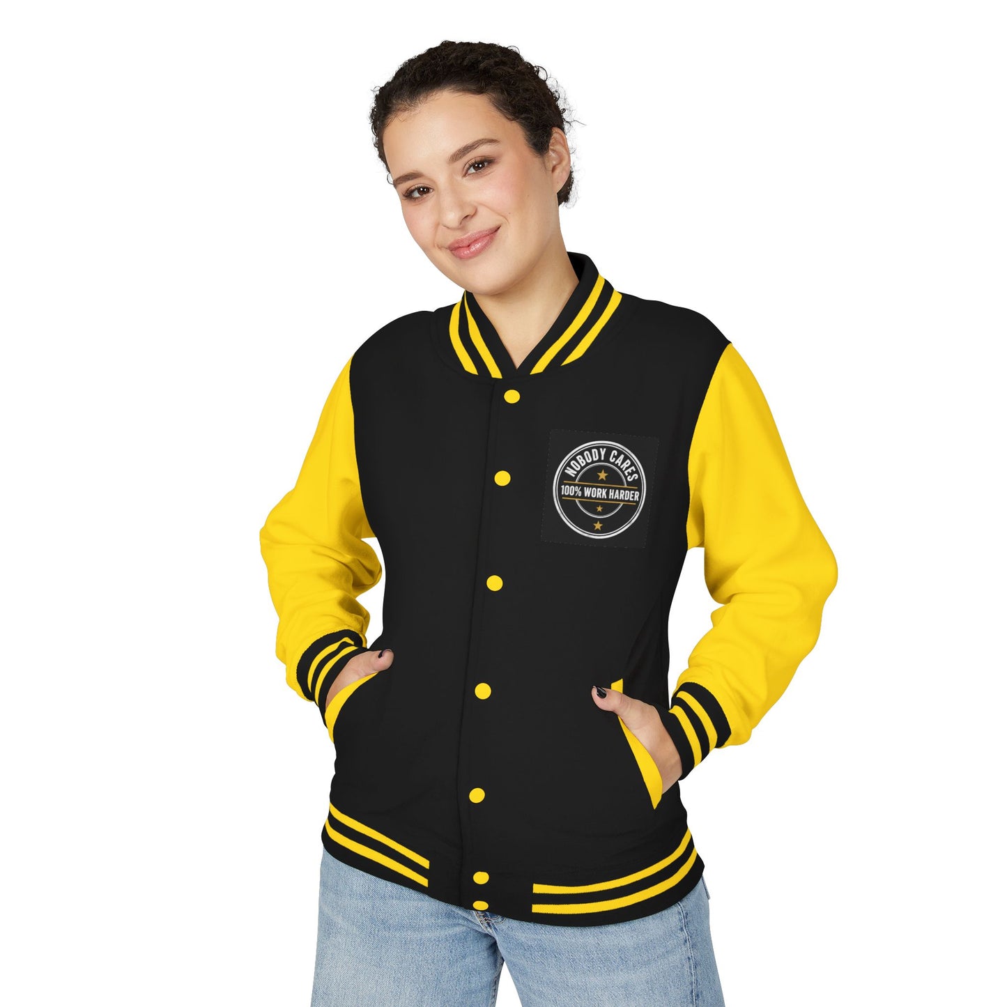 Letterman Jacket — "Nobody Cares, 100% Work Harder" Motivational Varsity Coat