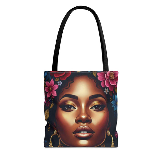 Afro Goddess Floral Tote Bag — Vibrant All-Over Print Shoulder Tote
