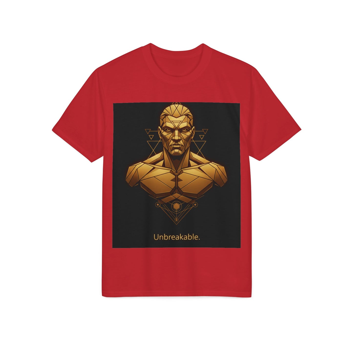 Unbreakable Geometric Warrior T-Shirt — Bold Gold Bust Graphic
