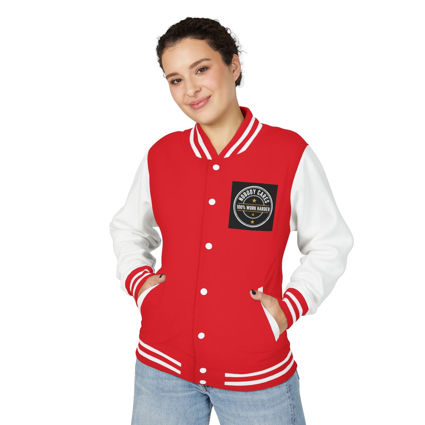 Letterman Jacket — "Nobody Cares, 100% Work Harder" Motivational Varsity Coat