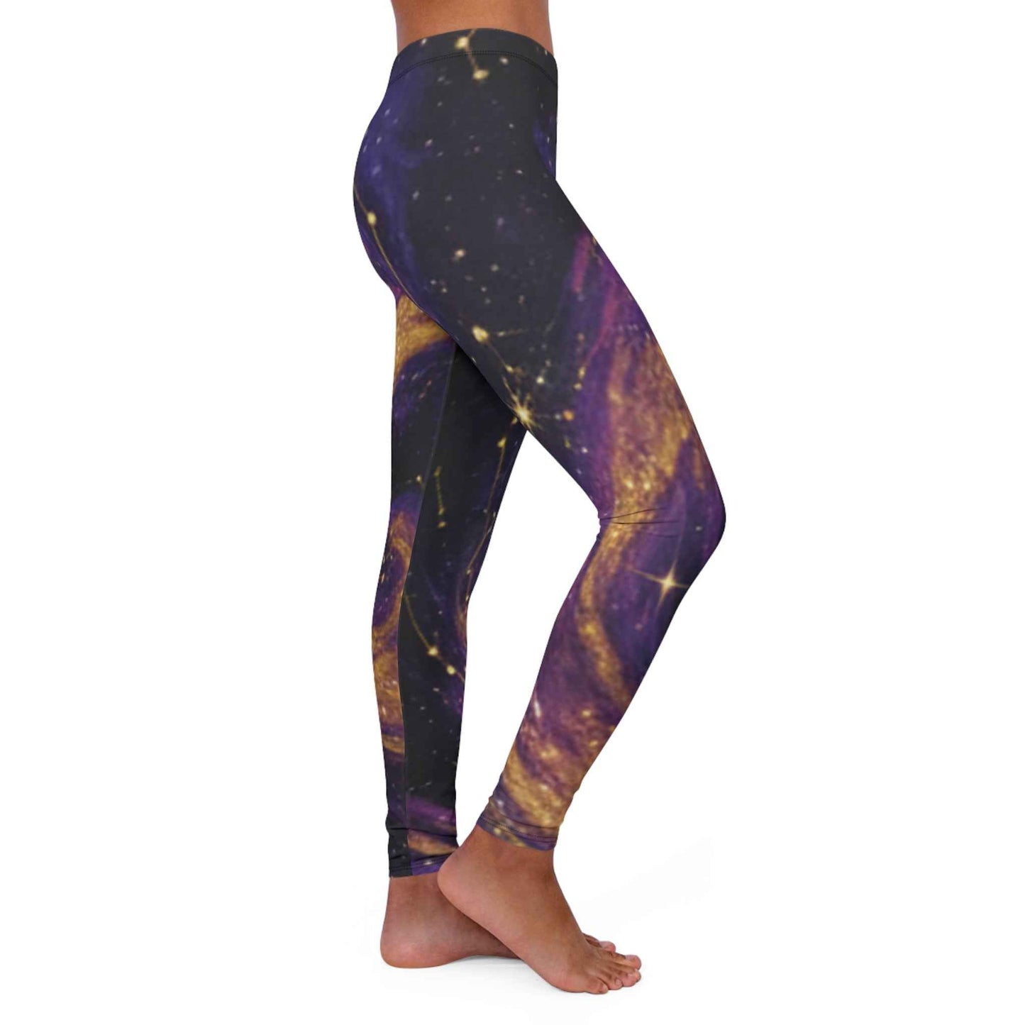 Galaxy Swirl Leggings — Purple & Gold Marble Activewear