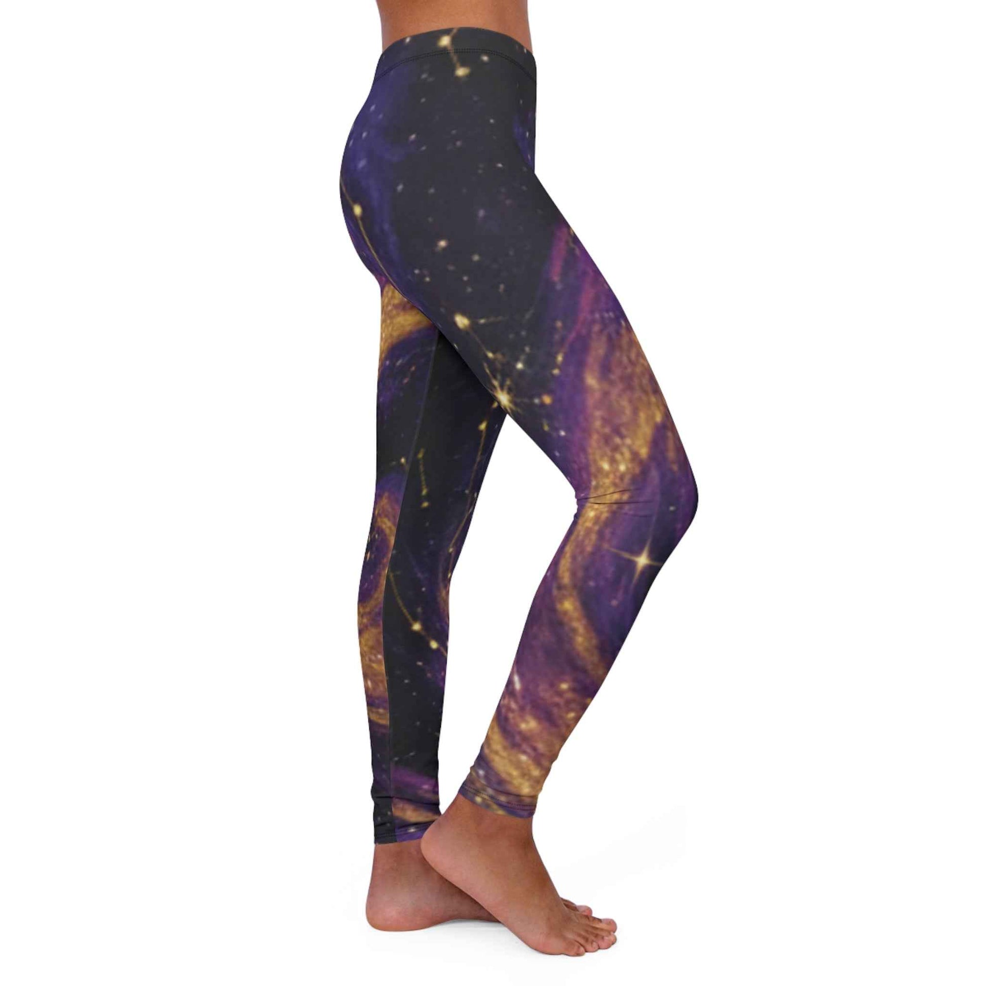 Galaxy Swirl Leggings — Purple & Gold Marble Activewear