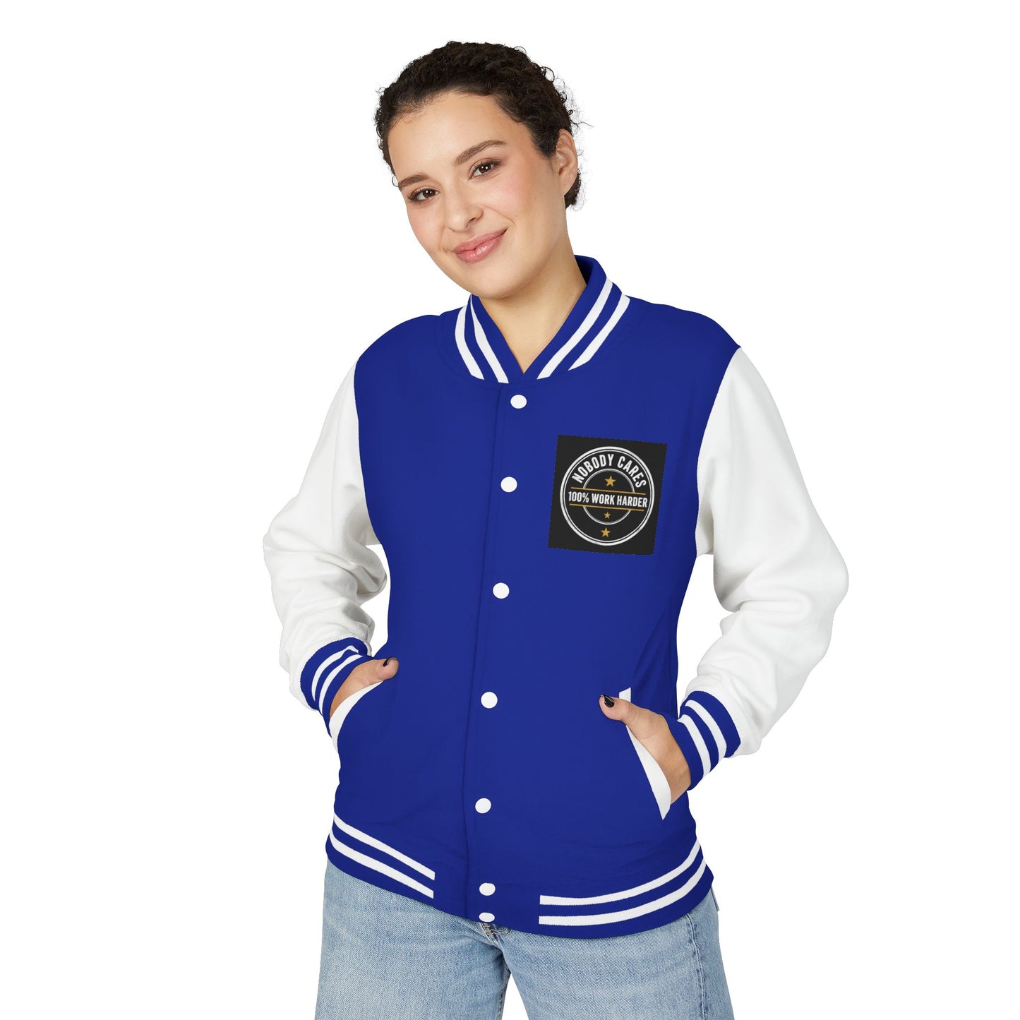 Letterman Jacket — "Nobody Cares, 100% Work Harder" Motivational Varsity Coat