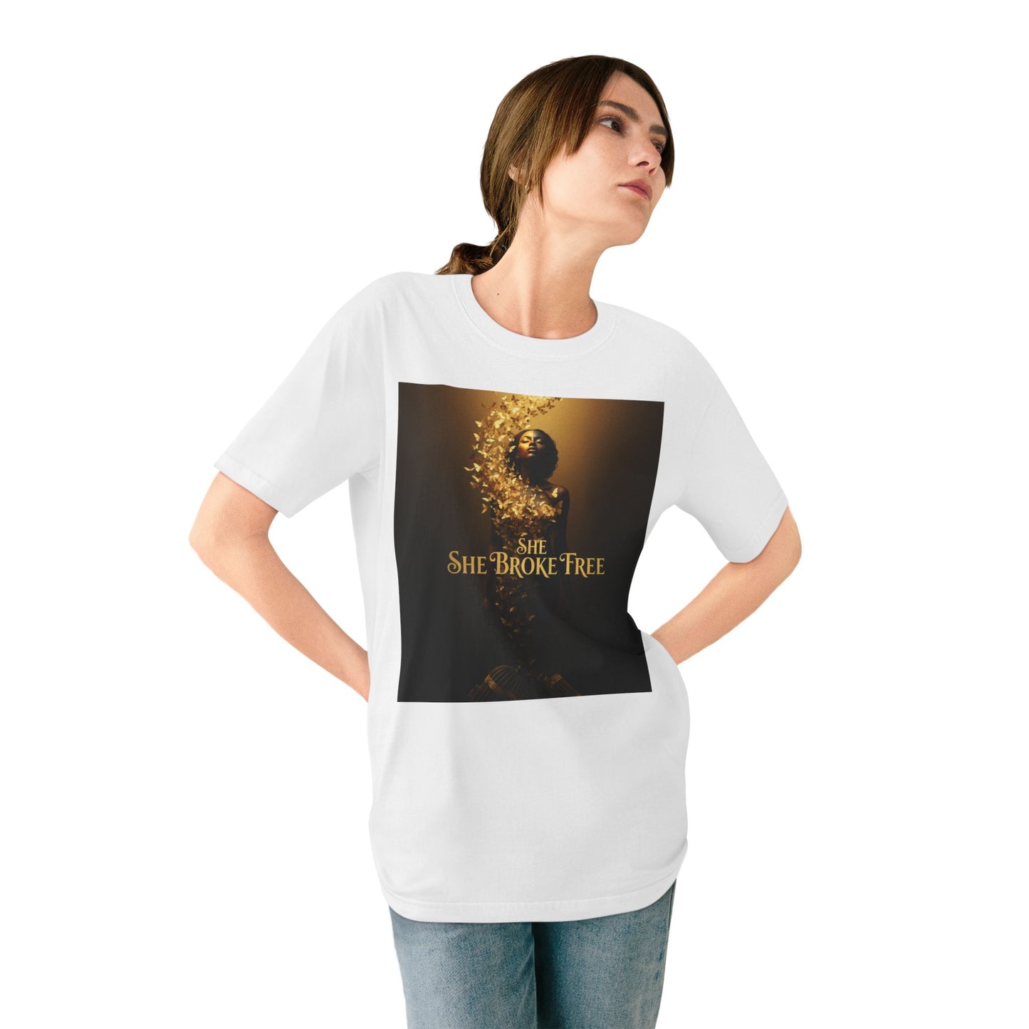 She Broke Free Graphic T‑Shirt — Empowerment Art Tee
