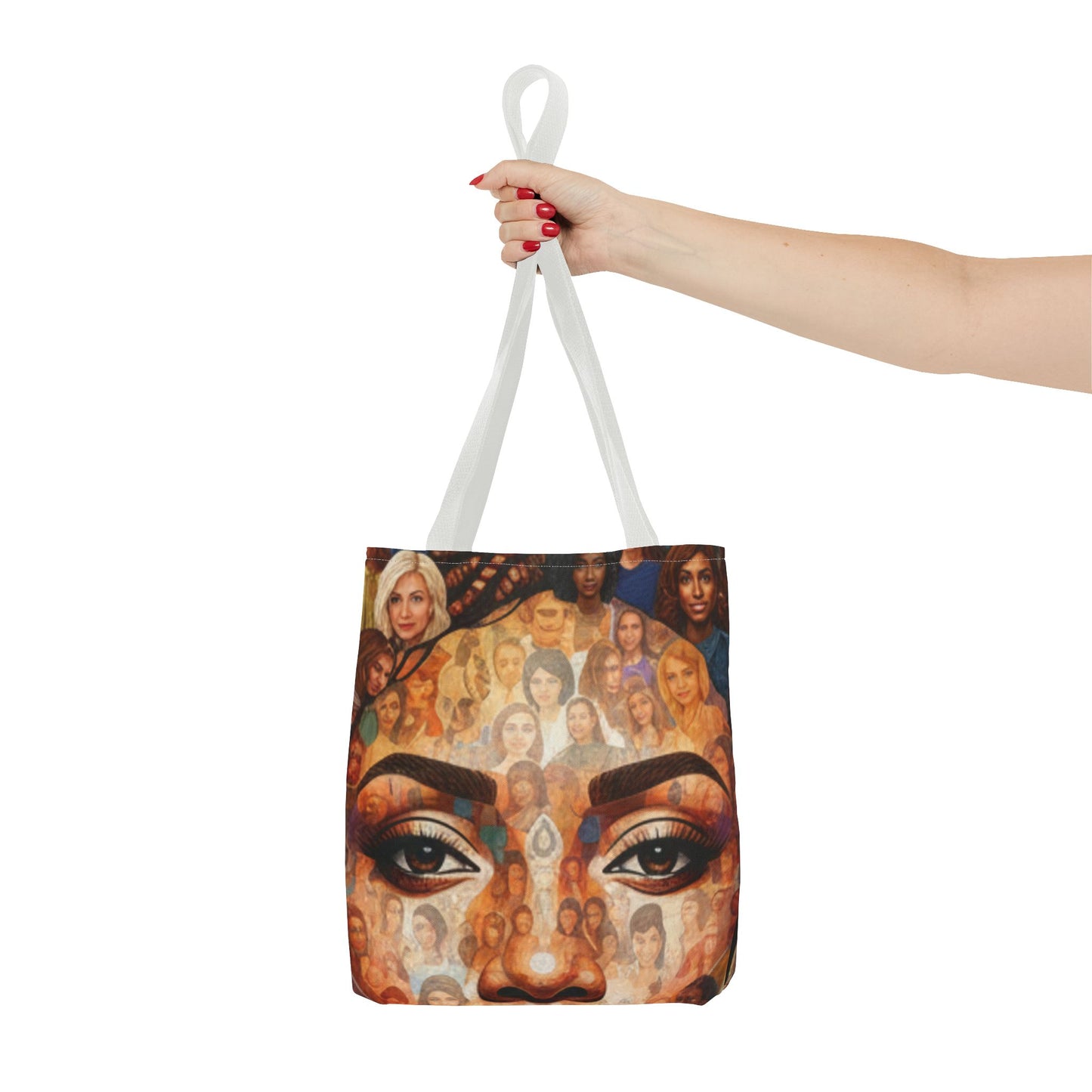 Portrait Mosaic Tote Bag — Bold Eye & Face Collage All-Over Print