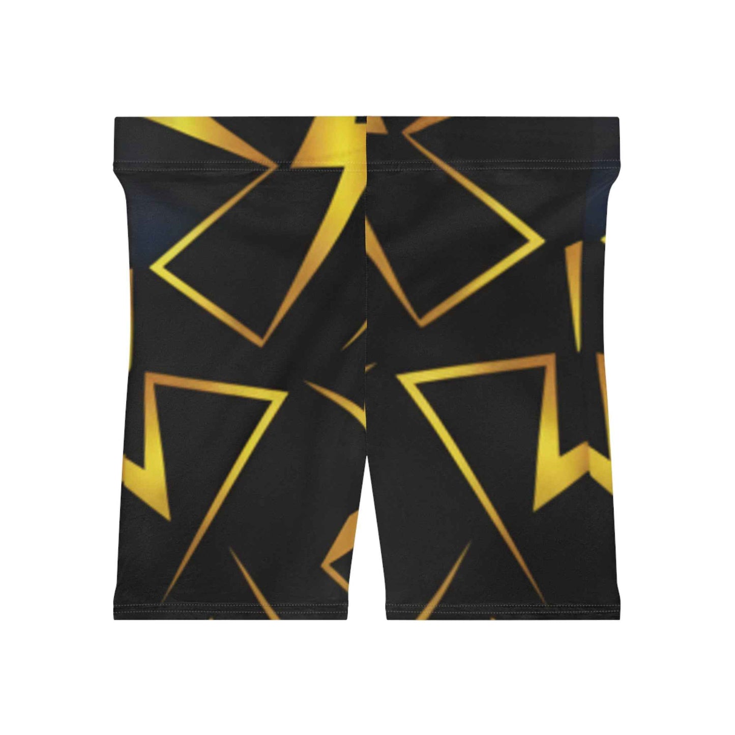 Gold Geometric Biker Shorts — Women's Metallic Triangle Pattern