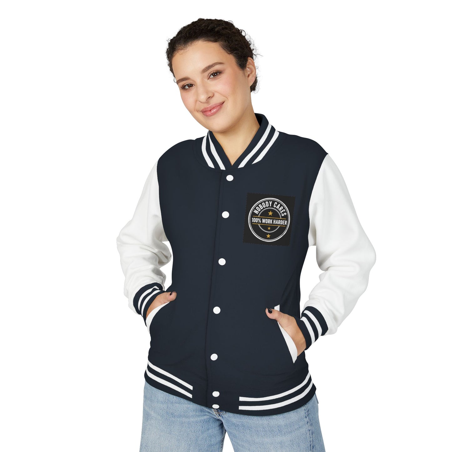 Letterman Jacket — "Nobody Cares, 100% Work Harder" Motivational Varsity Coat