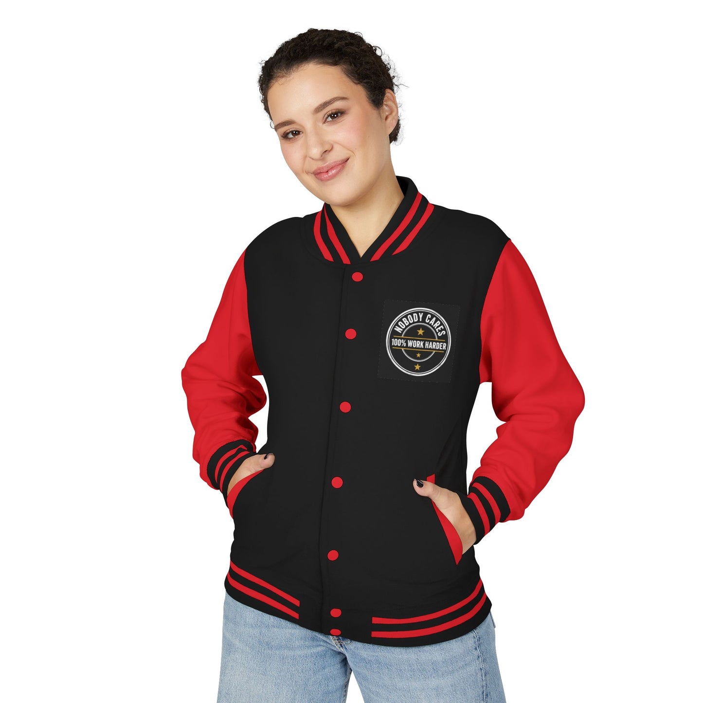 Letterman Jacket — "Nobody Cares, 100% Work Harder" Motivational Varsity Coat