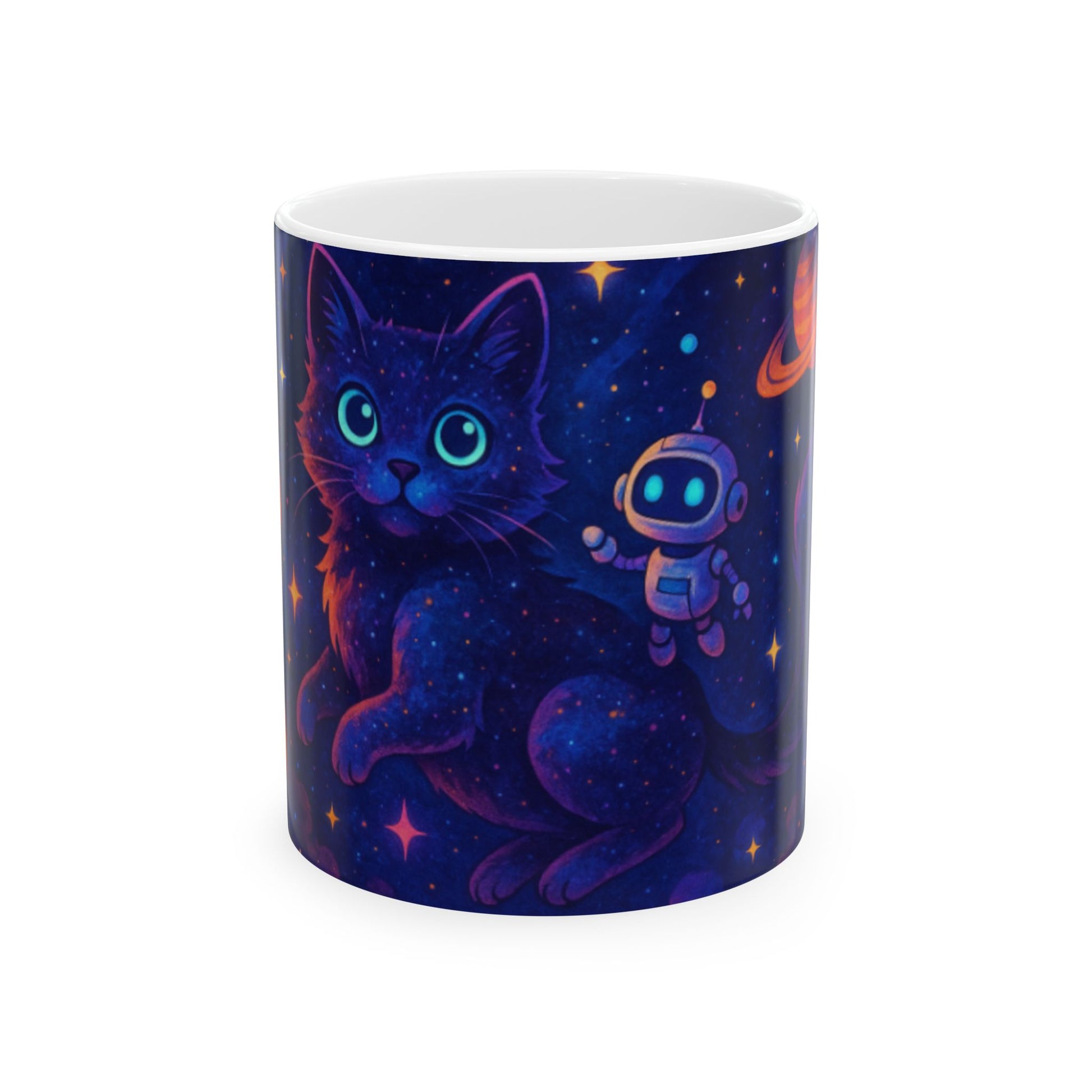 Galactic Cat Ceramic Mug - Cosmic Cat Lovers Gift, Space Themed Coffee Cup, Unique Pet Owner Present, Gifts for Cat Moms, Birthday Mug  Digital Art
