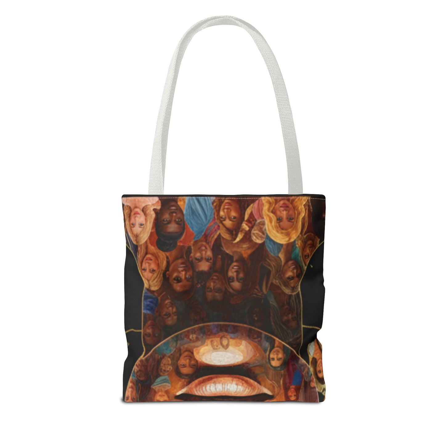Portrait Mosaic Tote Bag — Bold Eye & Face Collage All-Over Print