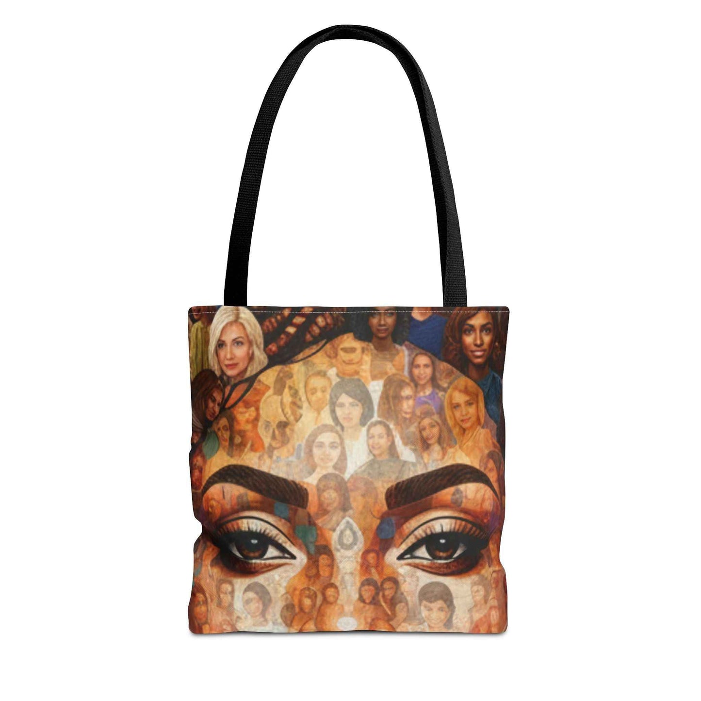 Portrait Mosaic Tote Bag — Bold Eye & Face Collage All-Over Print