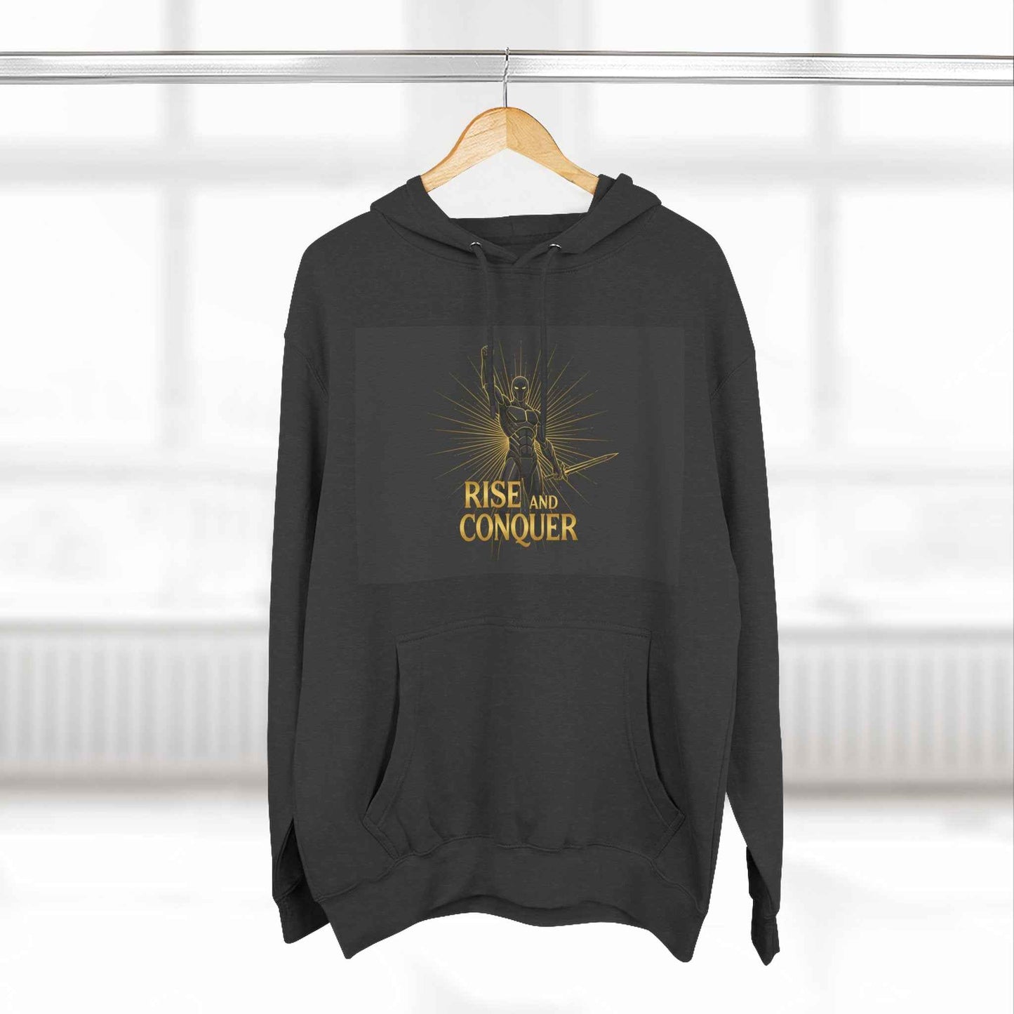 Rise and Conquer Hoodie — Motivational Graphic Fleece Pullover