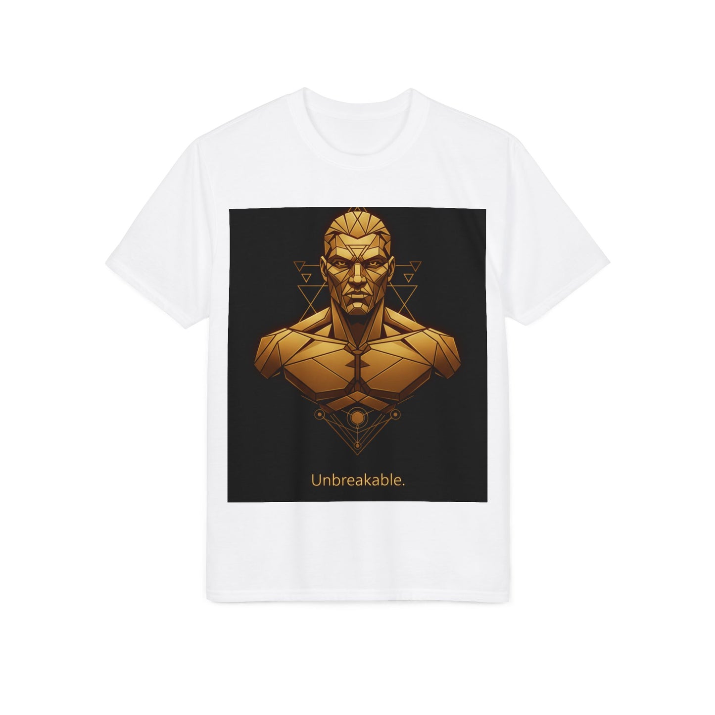 Unbreakable Geometric Warrior T-Shirt — Bold Gold Bust Graphic