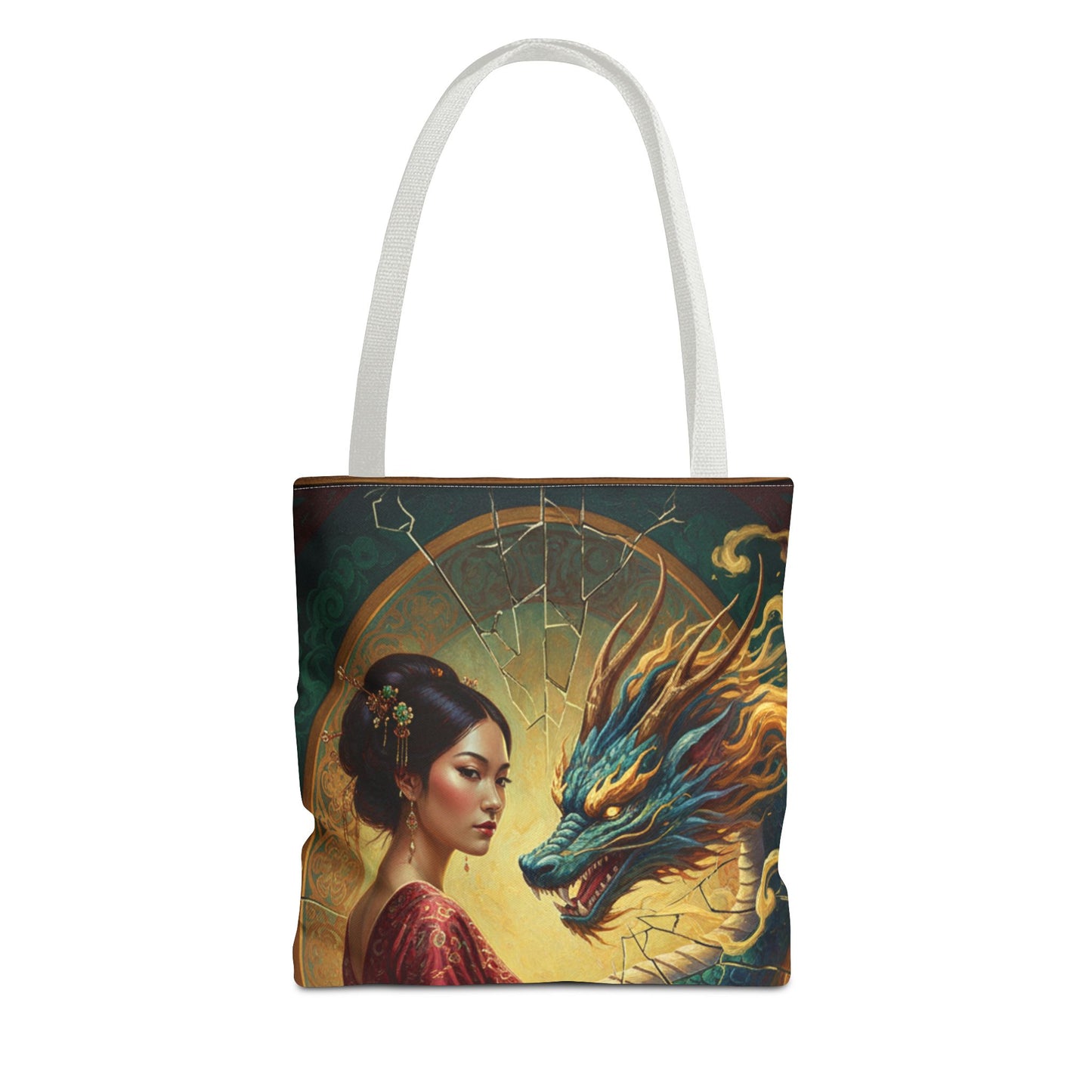 Asian Dragon Muse Tote Bag — Fantasy Art Dragon & Geisha Illustration AOP