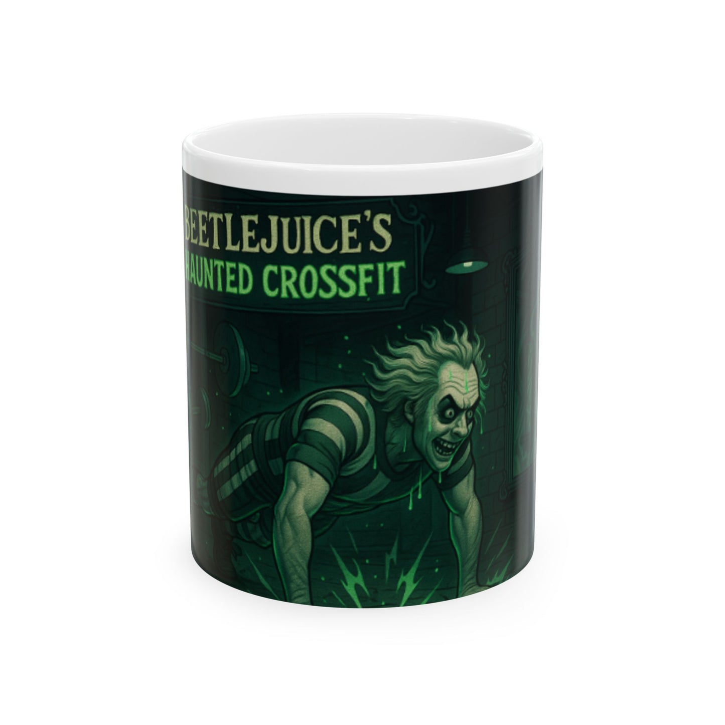 Beetlejuice Haunted CrossFit Ceramic Mug, Fun Gym Gift, Halloween Decor, Quirky Coffee Cup, Fitness Lover Mug  Digital Art