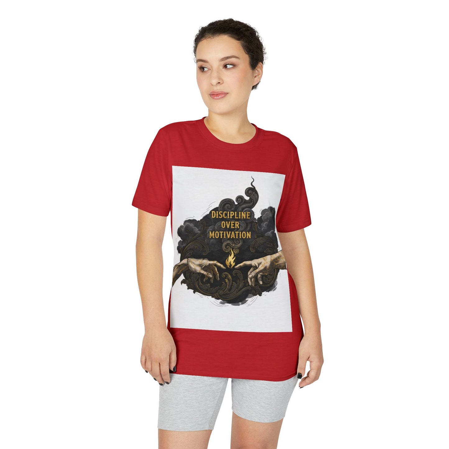Discipline Over Motivation T-Shirt — Motivational Gym Tee with Artistic Hands Design