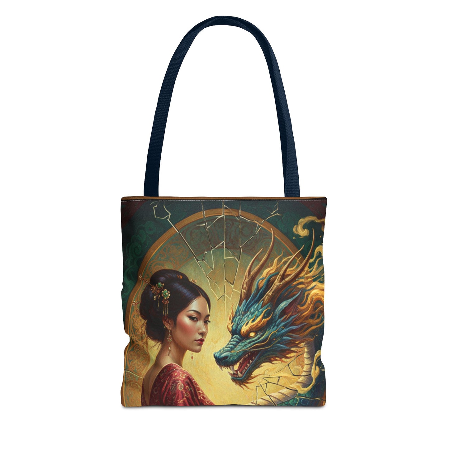 Asian Dragon Muse Tote Bag — Fantasy Art Dragon & Geisha Illustration AOP