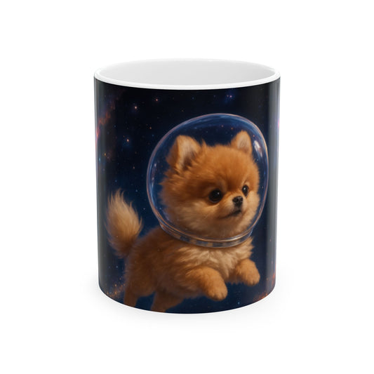 Space Puppy Ceramic Mug - Cute Pet Gift, Dog Lover Cup, Cosmic Coffee Mug, Astronomy Drinkware, Unique Home Decor  Digital Art