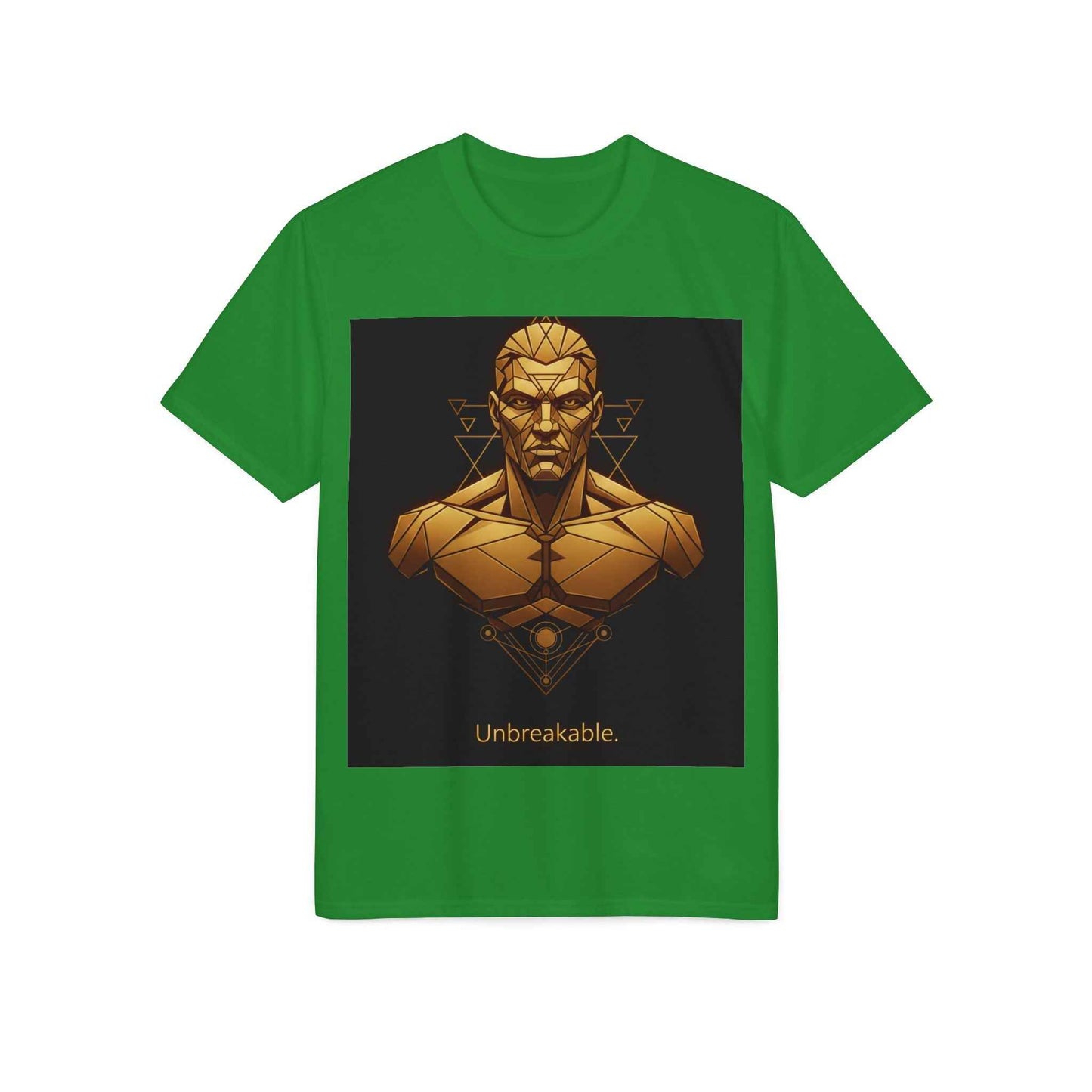 Unbreakable Geometric Warrior T-Shirt — Bold Gold Bust Graphic