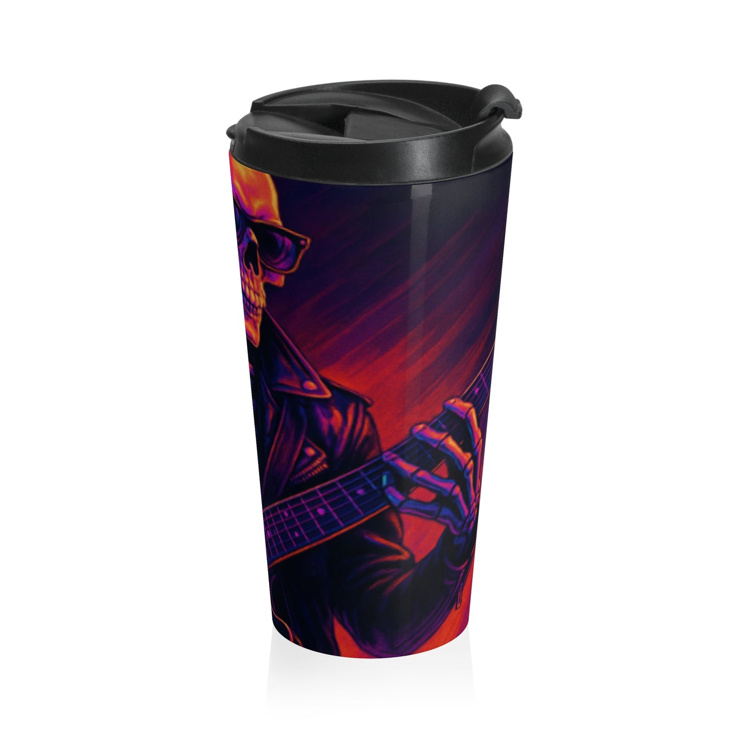 Stylish Skull Guitarist Travel Mug - Perfect for Music Lovers, Funny Gift for Birthdays, Road Trips, and Coffee Enthusiasts