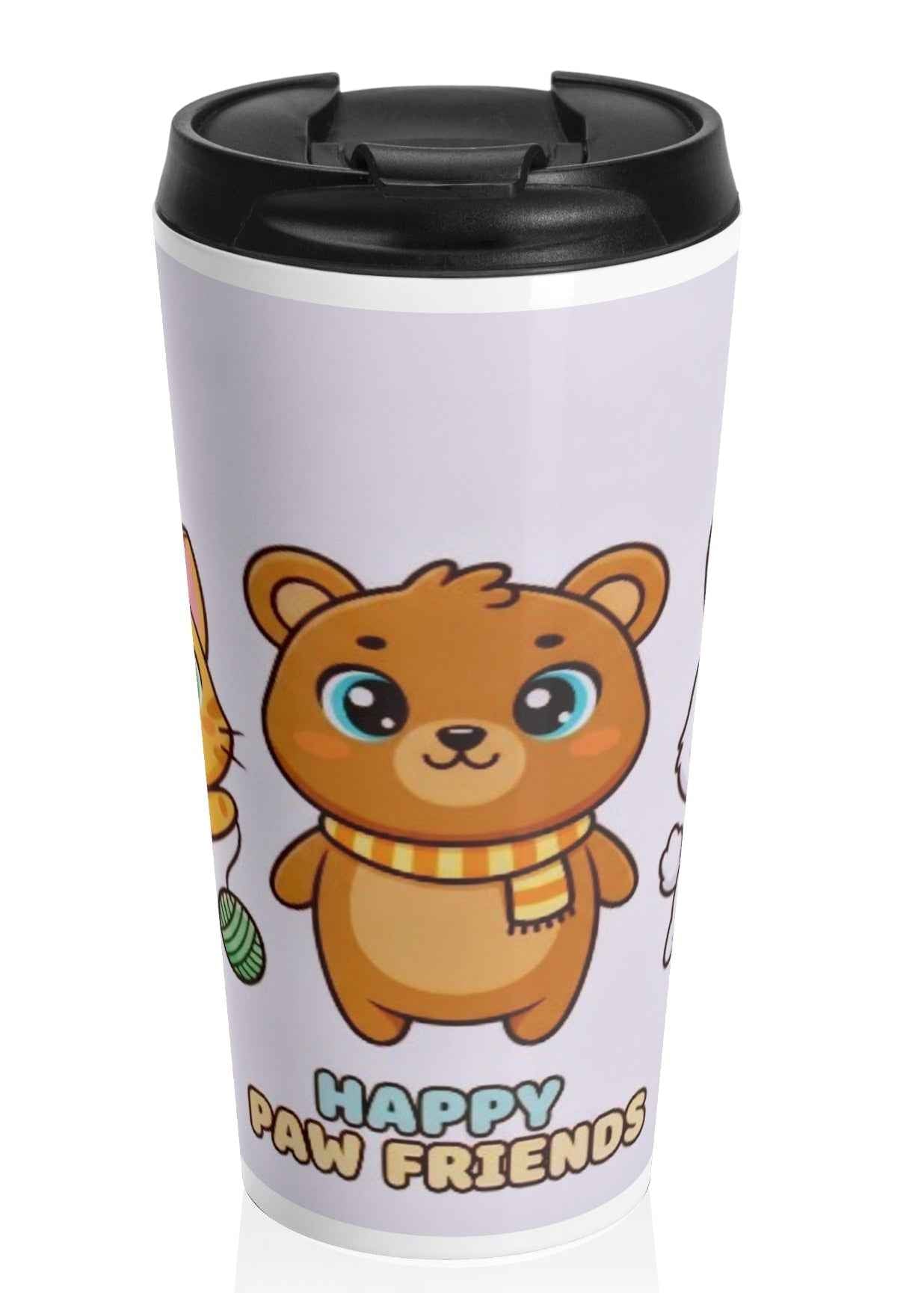 Cute Animal Travel Mug - Happy Paw Friends Design