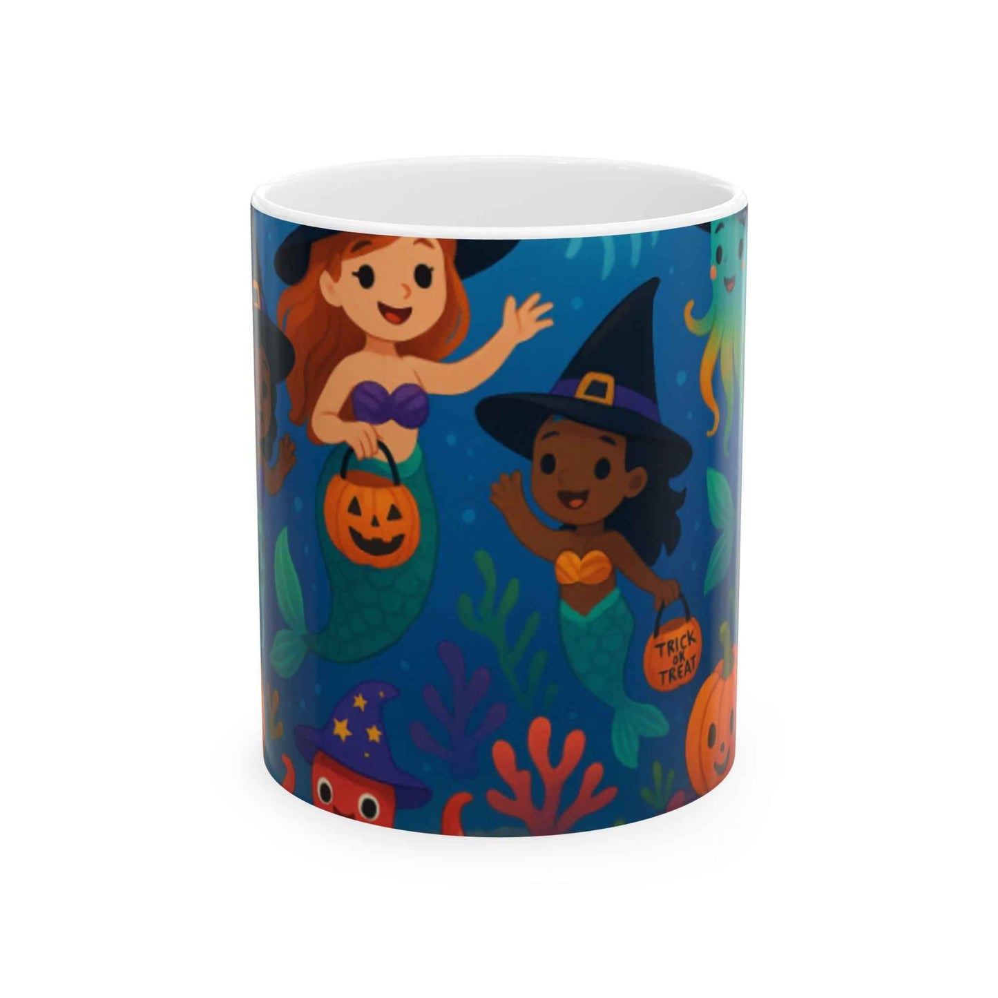 Enchanting Halloween Mermaid Mug - Fall Decor, Gift for Best Friends, Cute Coffee Cup, Pumpkins, Ocean Vibes, Fun Collectible
