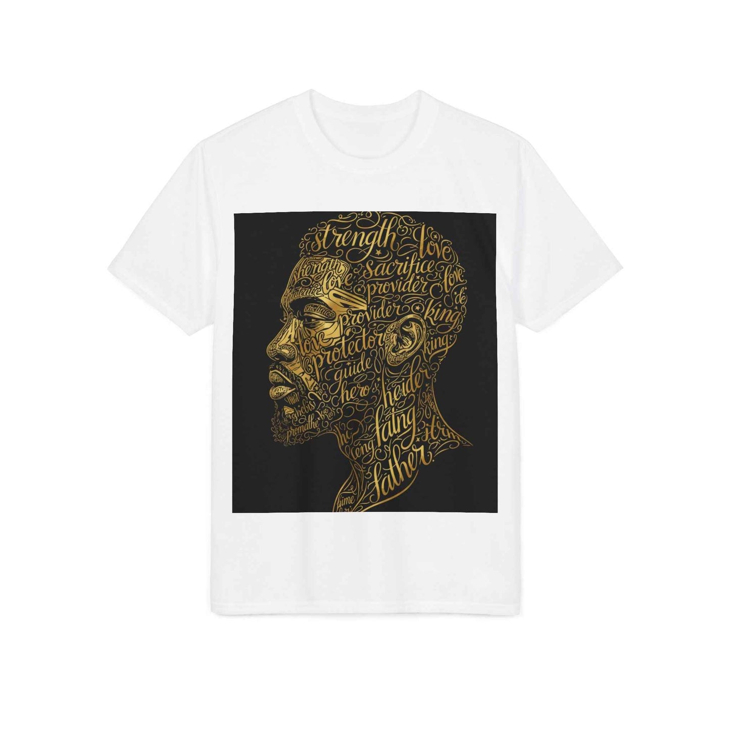 Gold Script Profile T-Shirt — Inspirational Typographic Portrait