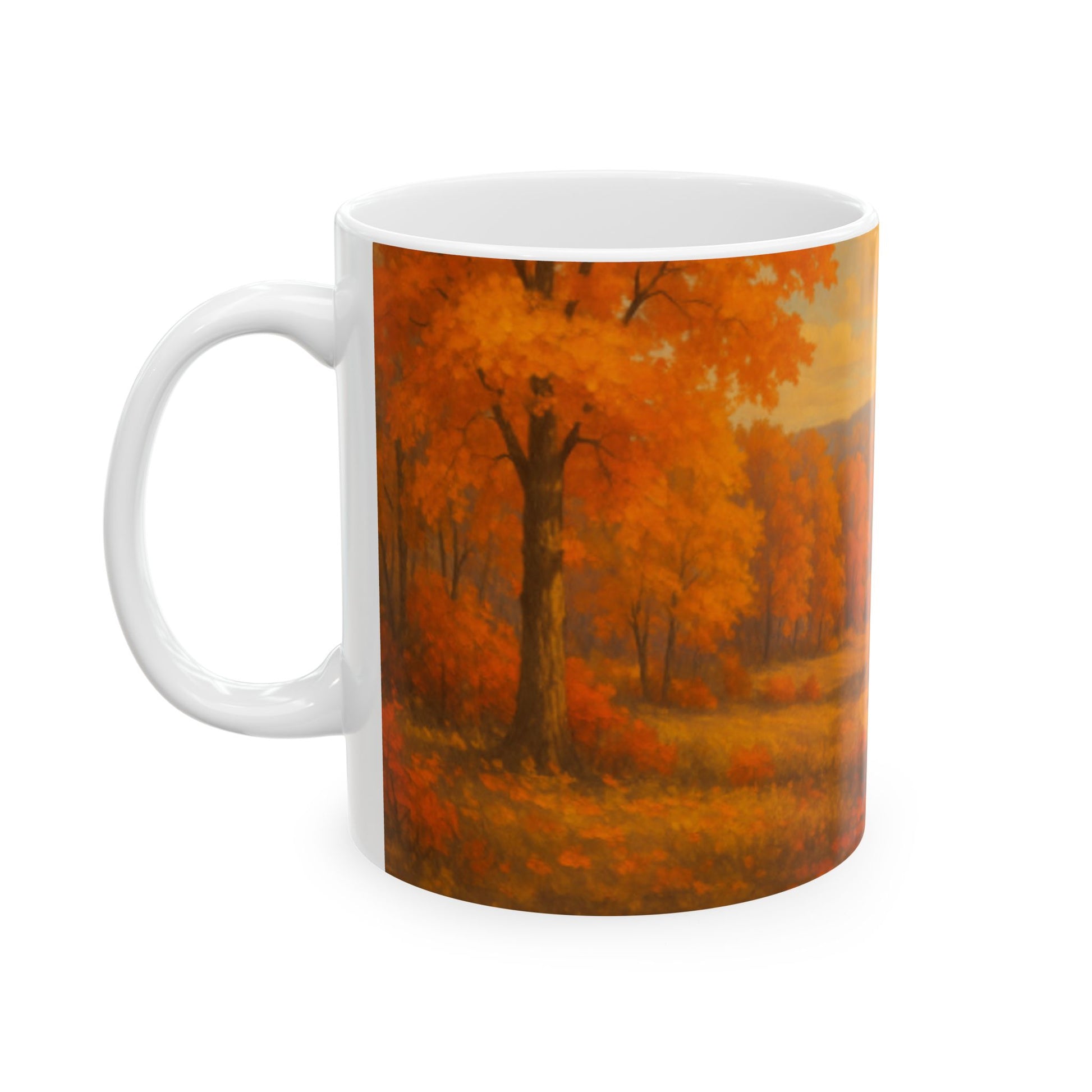 Autumn Landscape Ceramic Mug, Fall Coffee Cup, Cozy Home Gift, Thanksgiving Decor, Nature Lover's Mug, Seasonal Kitchenware  Digital Art