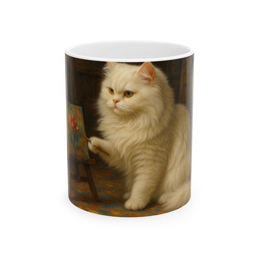 Elegant Cat Ceramic Mug - Art Lover Gift, Pet Owner Gift, Cozy Home Decor, Unique Tea Cup, Cat Lover Collectible  Digital Art