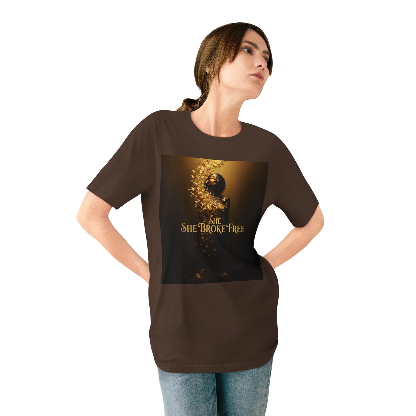 She Broke Free Graphic T‑Shirt — Empowerment Art Tee