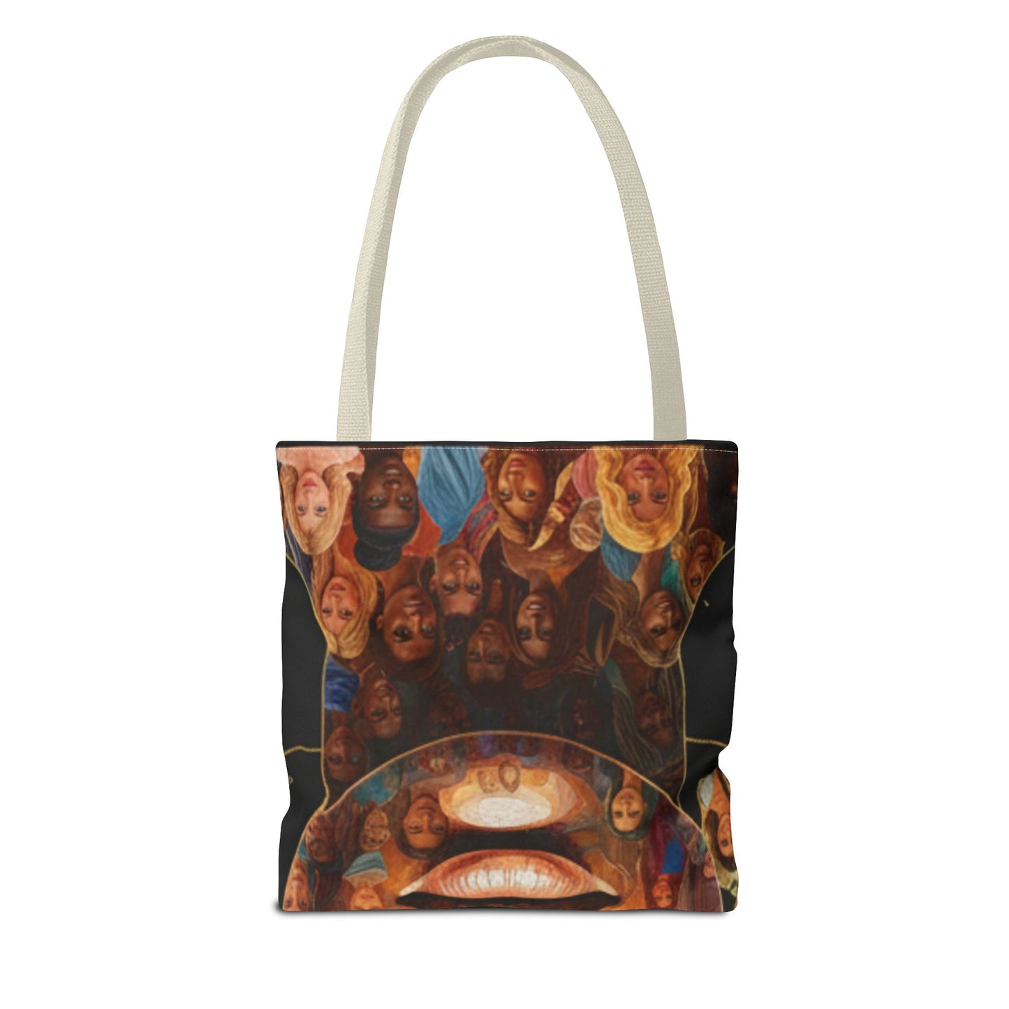Portrait Mosaic Tote Bag — Bold Eye & Face Collage All-Over Print