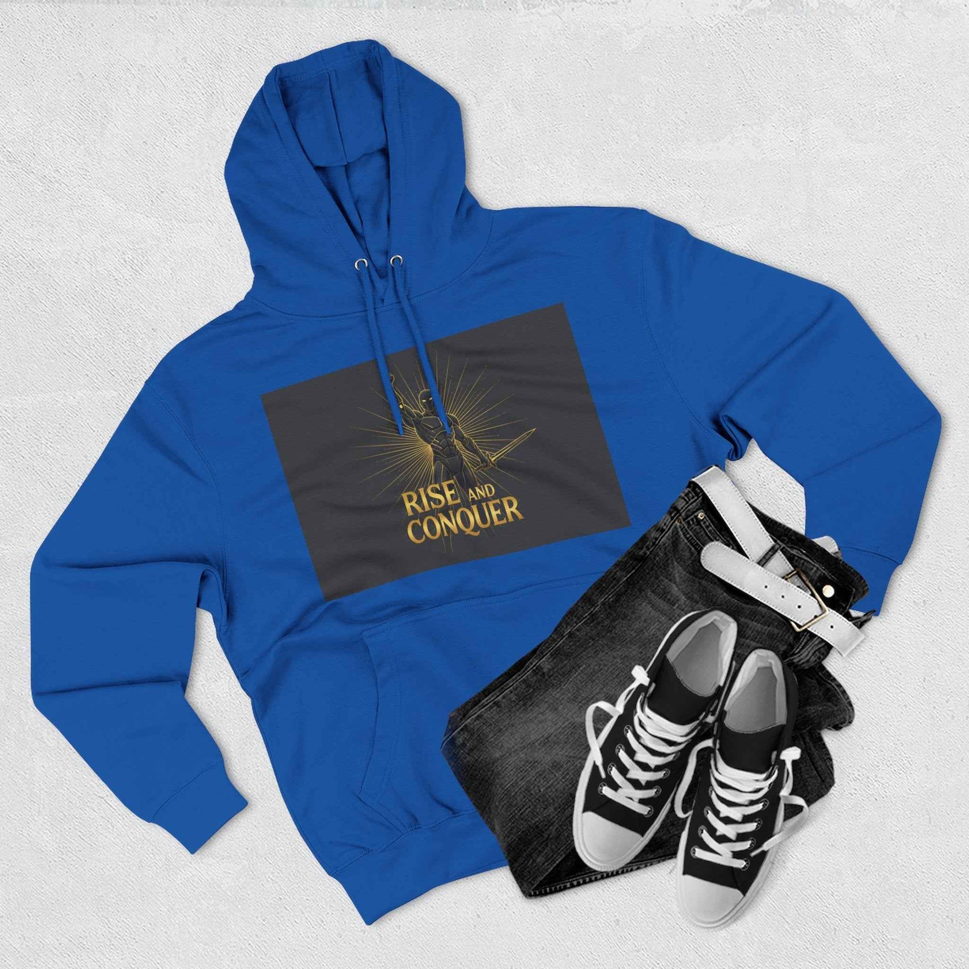 Rise and Conquer Hoodie — Motivational Graphic Fleece Pullover
