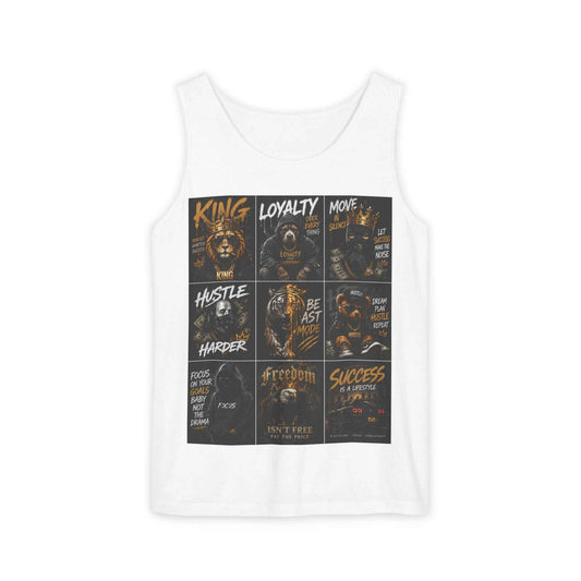 Motivational Graphic Tank Top — Lion 'King, Loyalty, Hustle' Inspirational Workout Tee
