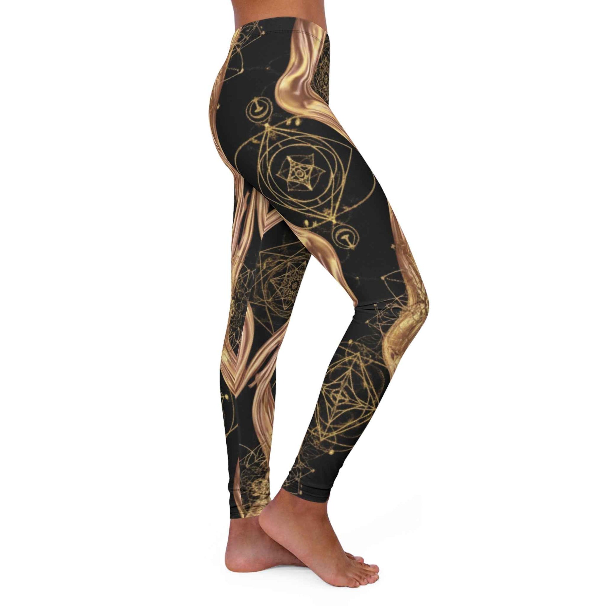 Gold Swirl Pattern Leggings — Women's Elegant All-Over Print Yoga Leggings
