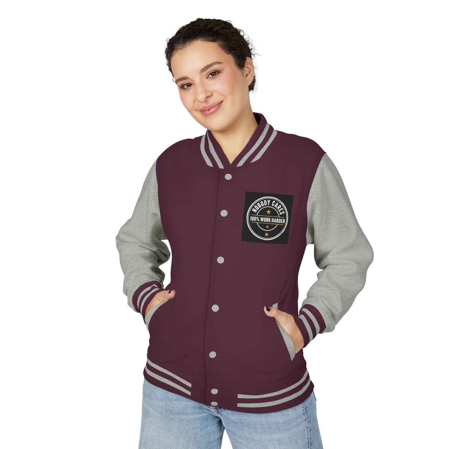 Letterman Jacket — "Nobody Cares, 100% Work Harder" Motivational Varsity Coat