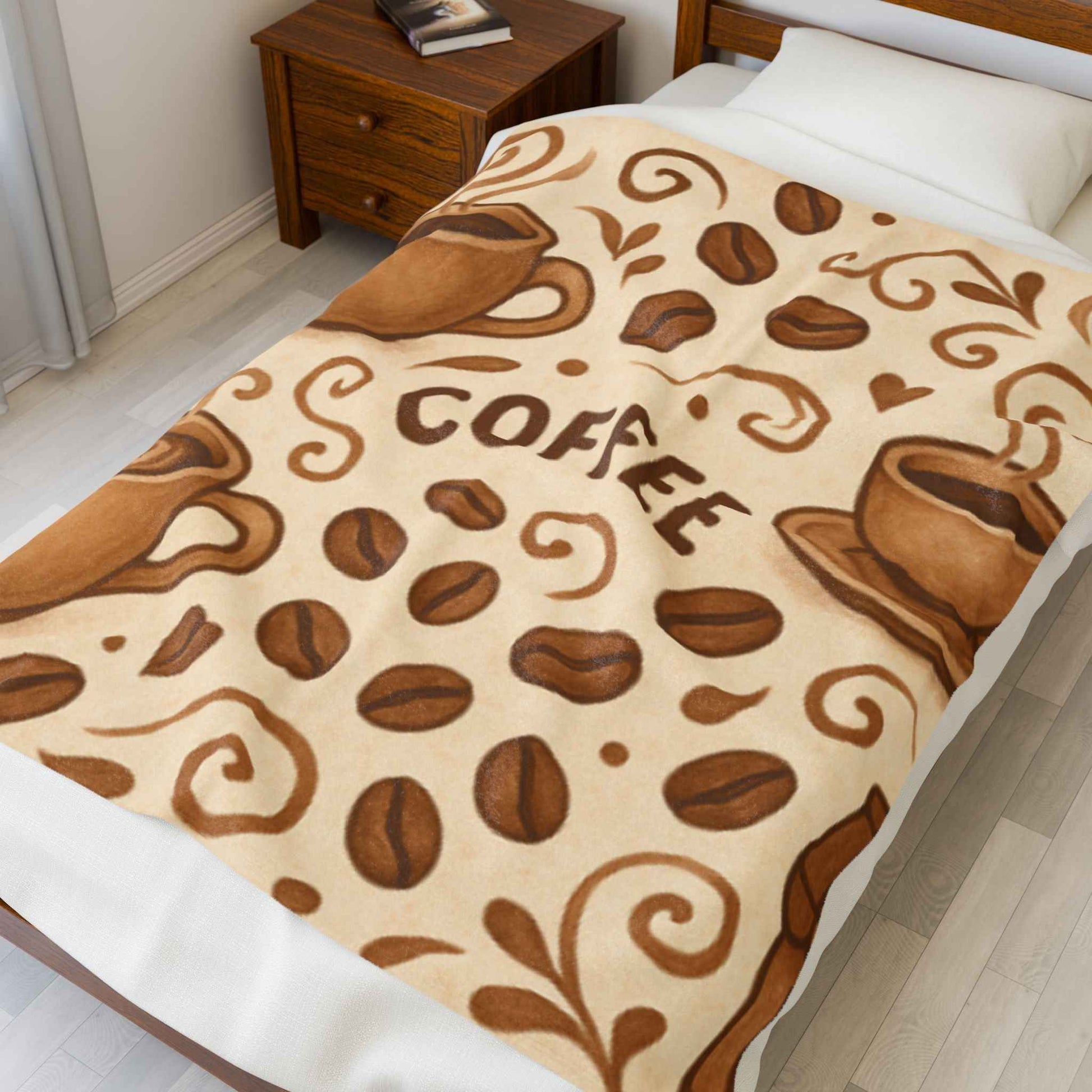 Cozy Coffee Velveteen Plush Blanket - Perfect for Home Decor, Gift for Coffee Lovers, Autumn Evenings, Warmth and Comfort