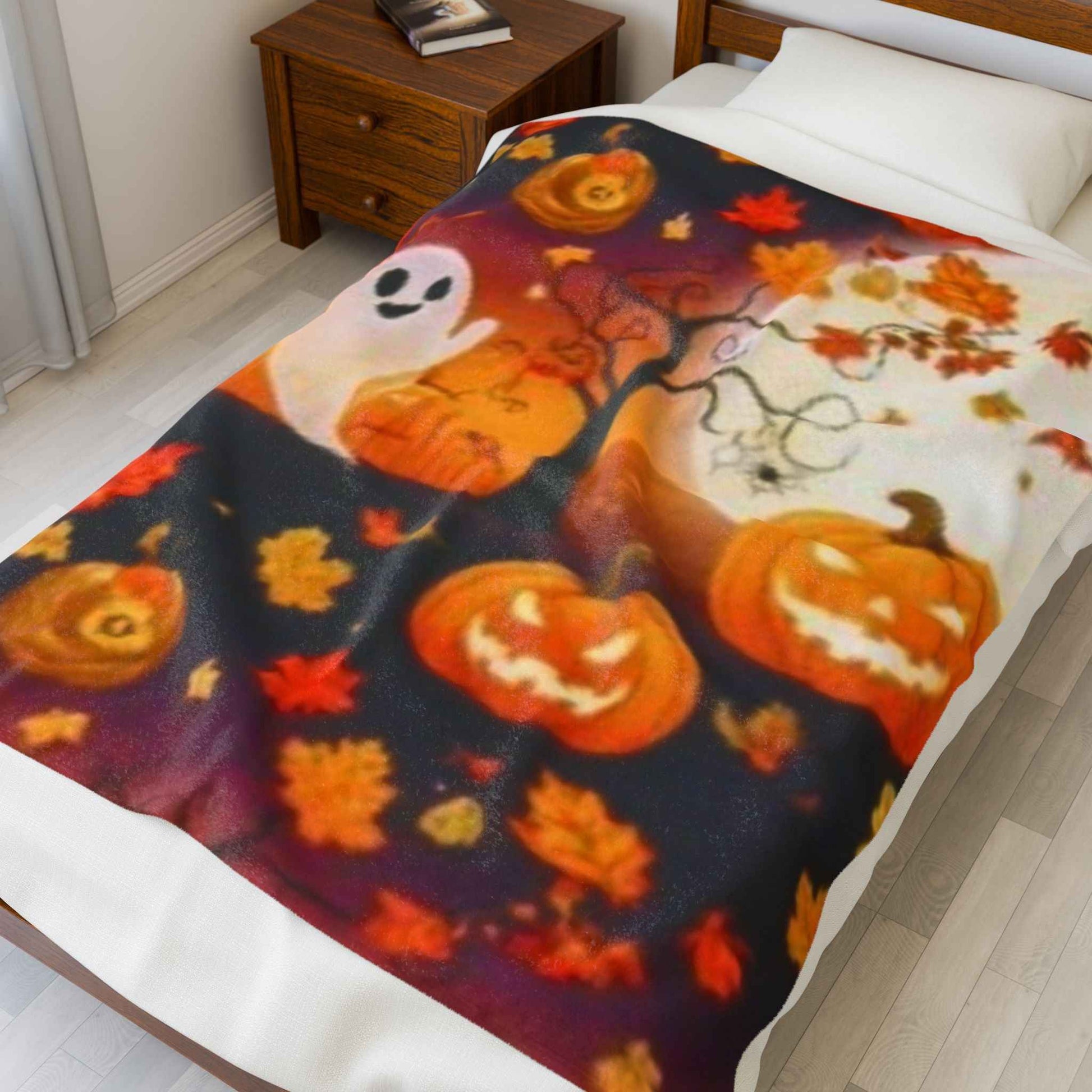 Halloween Ghost & Pumpkin Velveteen Plush Blanket