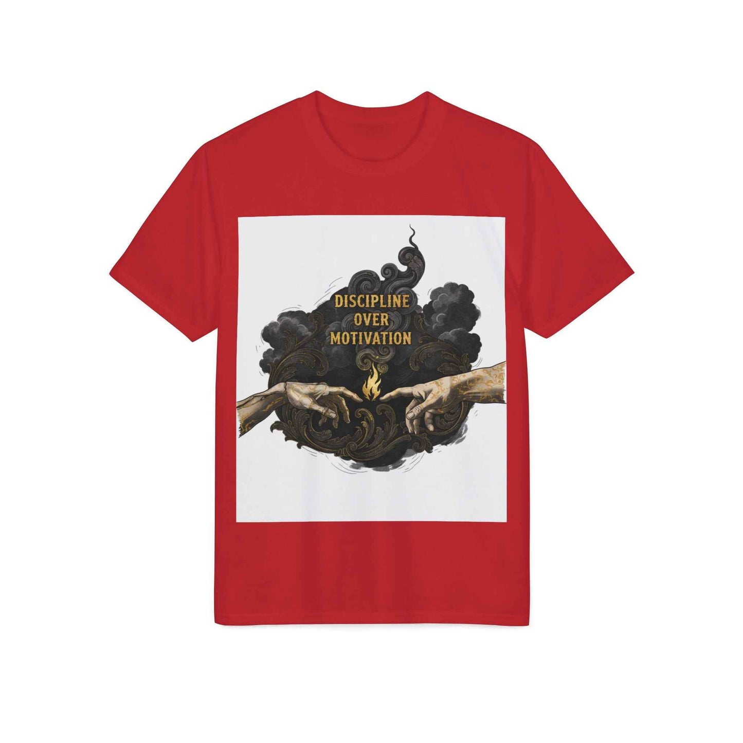 Discipline Over Motivation T-Shirt — Motivational Gym Tee with Artistic Hands Design