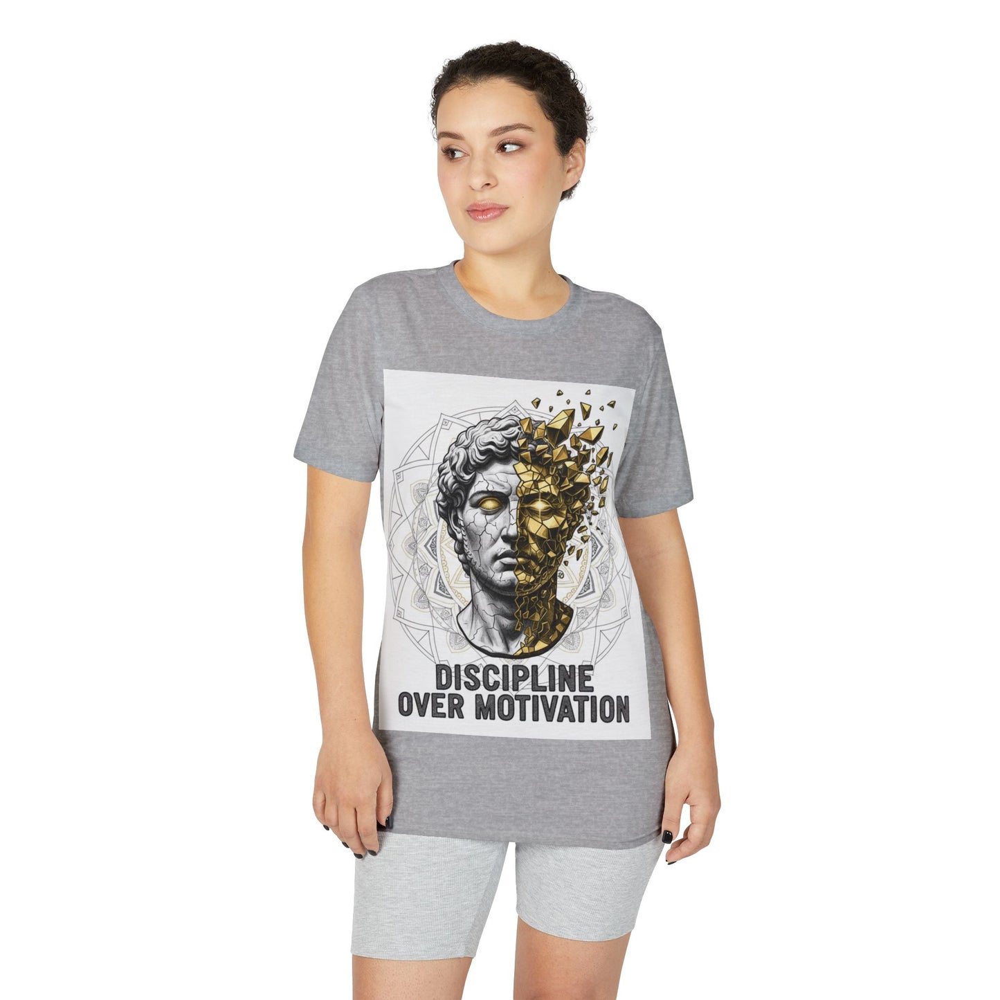 Discipline Over Motivation T-Shirt — Stoic Statue Fitness Tee