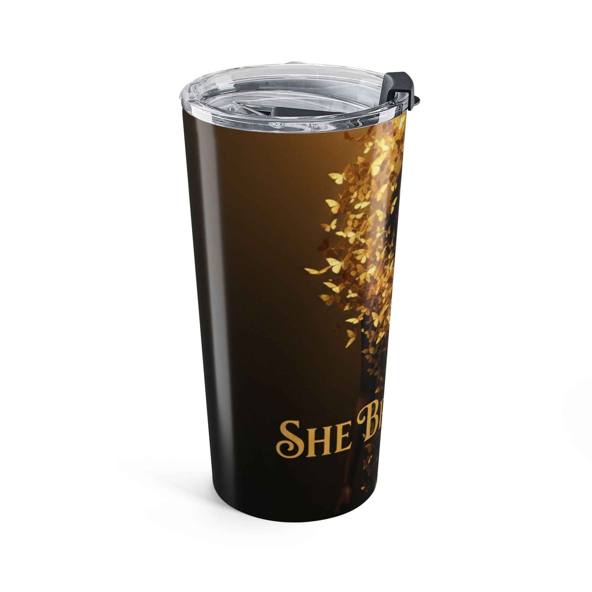 20oz Gold Goddess Tumbler — 'She Broke Free' Inspirational Travel Mug